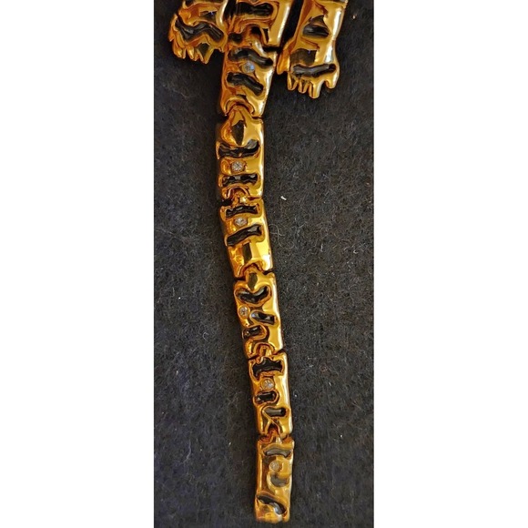 Vtg Gold-tone Articulated Tiger Brooch Green Eyes Black Enamel Stripes - Picture 11 of 11